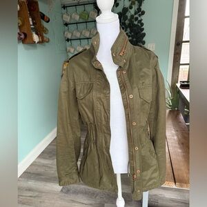 LOGG Olive Green Collared Full Zip Snap Cargo Jacket 6 H&M Cinch Waist Military